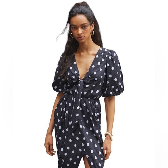 BNWT Delfi Collective x Anthropologie Black & White Polka Dot Midi Dress S - Picture 6 of 16
